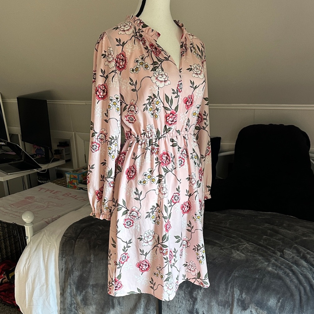 LOFT Pink Floral Long Sleeve Dress